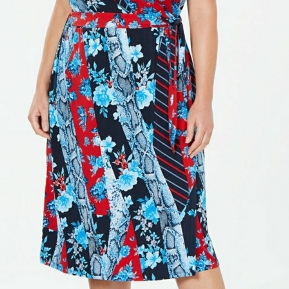 INC PLUS SIZE 0X XL PATCHWORK WRAPβ DRESS SUMMER - Picture 10 of 13